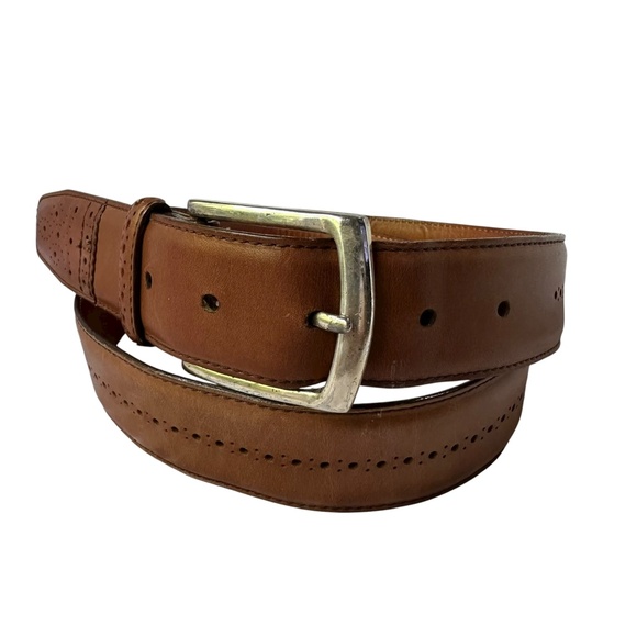 Genuine ALLEN EDMONDS Tan Perforated Leather Belt Size 36 Men - Picture 1 of 10